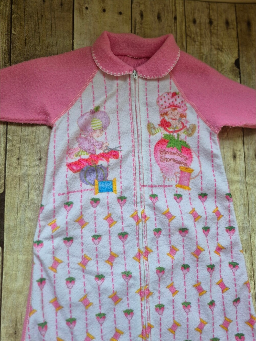 Vintage Strawberry Shortcake Pink Kids Zip-Up Pajama Sleeper